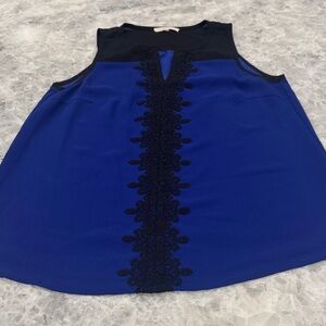 41 Hawthorn Royal Blue and Black Sleeveless Lace-Trim Blouse